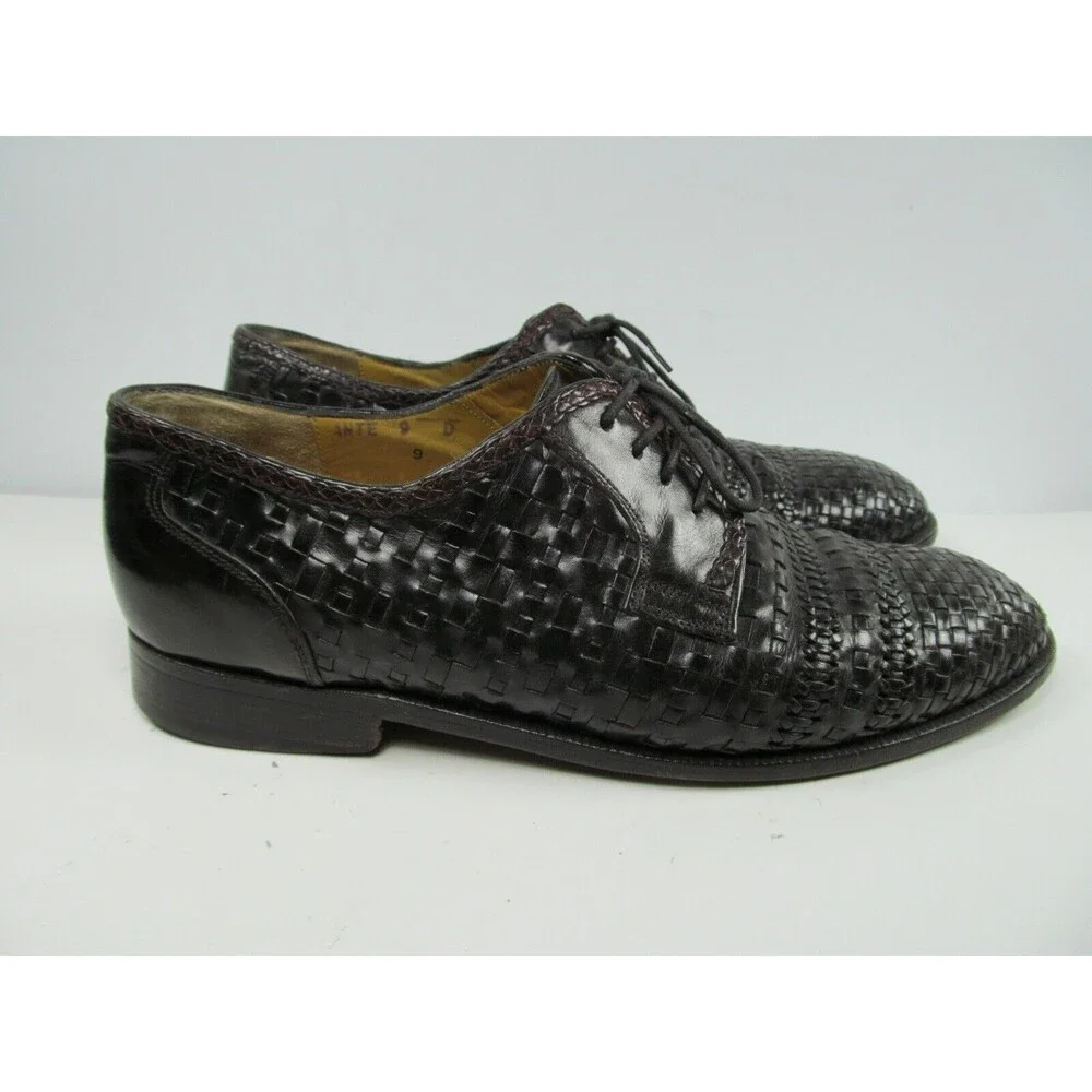 Dino Monti Ante Vintage Mens Black Leather Woven Lace Up Oxfords Size US 9 D